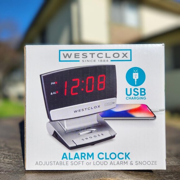 2X Digital Desk Table Alarm Clock BUNDLE USB Charging Port Black Silver - Picture 2 of 12